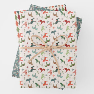 Nordic Christmas Dala Horse Wrapping Paper Sheets