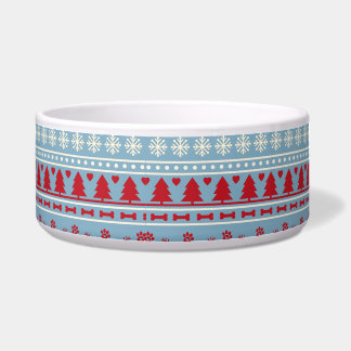 Nordic Christmas Dog Bowl – Knit Snowflakes, Paws
