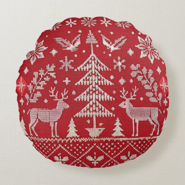 Nordic Christmas Embroidered Throw Pillow Cover (Front)