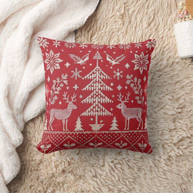 Nordic Christmas Embroidered Throw Pillow Cover (Blanket)