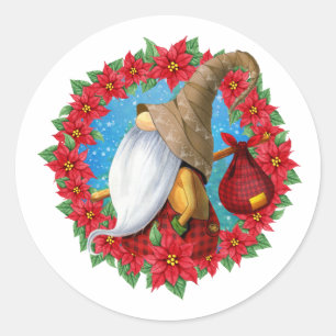 Nordic Christmas Gnome Classic Round Sticker