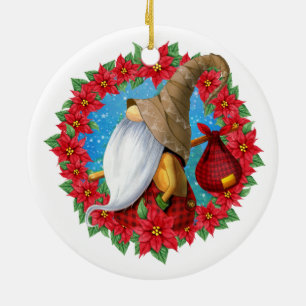 Nordic Christmas Gnome Photo Ceramic Ornament