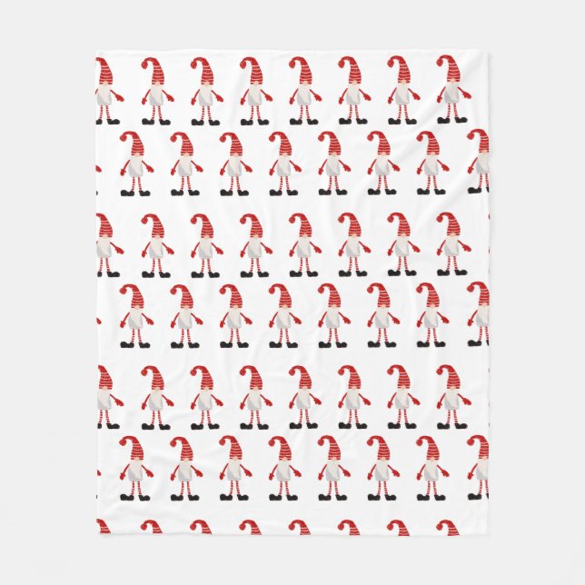 Nordic Christmas Gnomes Cartoon Pattern Red Gray Fleece Blanket (Front)