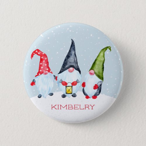 Nordic Christmas Gnomes Name Button