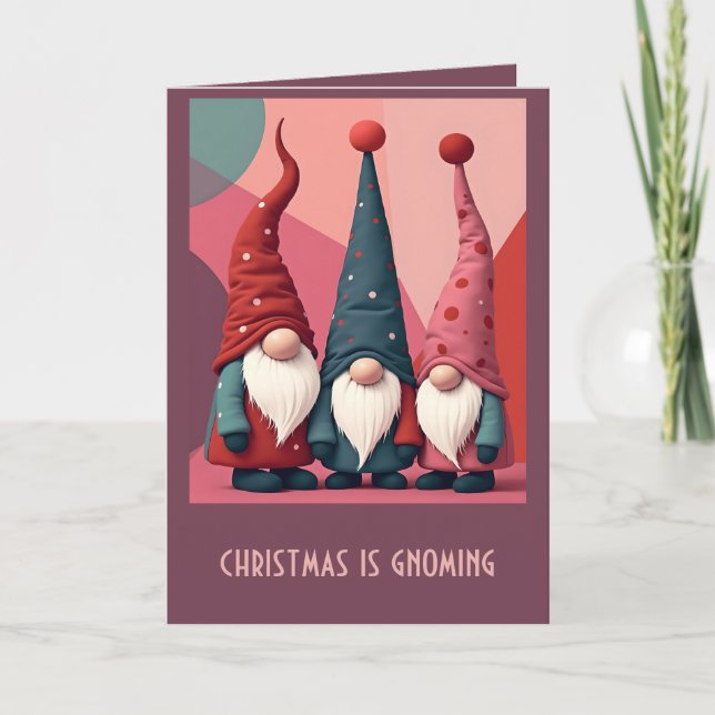 Nordic Christmas Gnomes Retro Modern Kitschmas Card (Front)