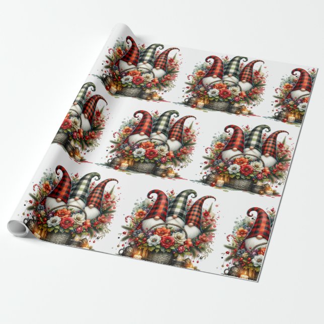 Nordic Christmas Gnomes Wrapping Paper (Unrolled)
