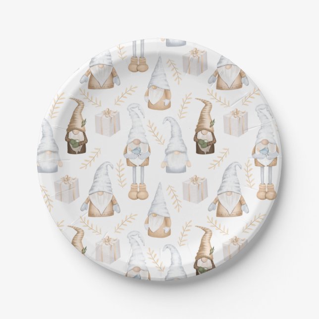 Nordic Christmas Holiday Festive Gnomes Paper Plates (Front)