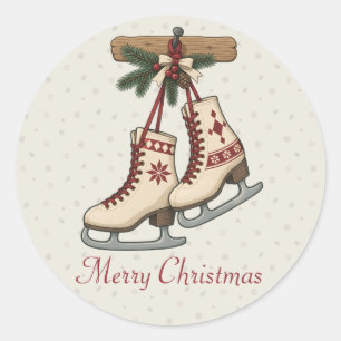 Nordic Christmas Ice Skates with Folk Star Holiday Classic Round Sticker