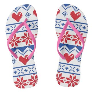 Nordic Christmas in Red & Blue Flip Flops