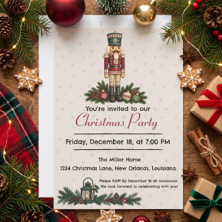Nordic Christmas Nutcracker with Folk Art Ornament Invitation