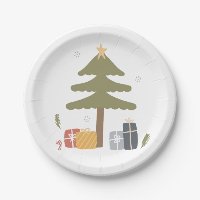 Nordic Christmas Party Scandi Christmas Tree Paper Plates (Front)