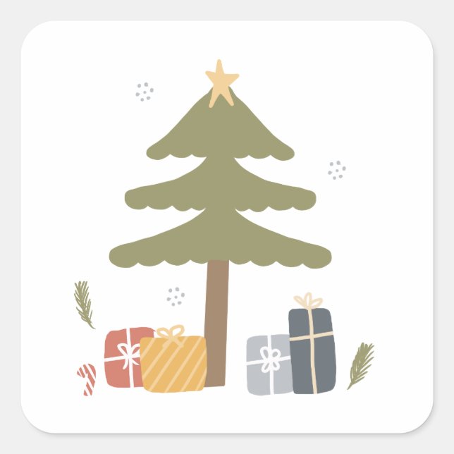 Nordic Christmas Party Scandi Christmas Tree Square Sticker (Front)