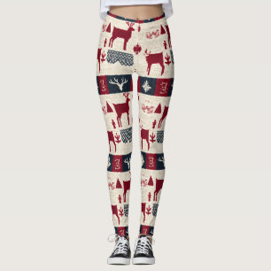 Nordic Christmas Patchwork Knitted Reindeer (2) Leggings