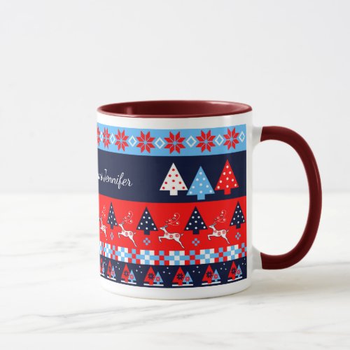 Nordic christmas pattern  custom text  name mug