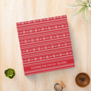 Nordic Christmas Red Snowflake Holiday Recipe 3 Ring Binder