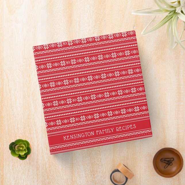 Nordic Christmas | Red Snowflake Holiday Recipe 3 Ring Binder (In Situ)
