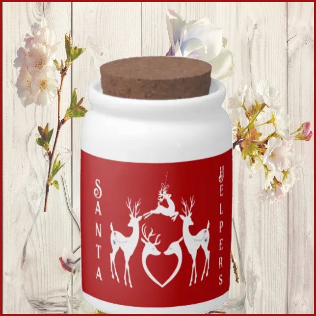 Nordic Christmas Reindeers White Santa Helpers Red Candy Jar (Creator Uploaded)
