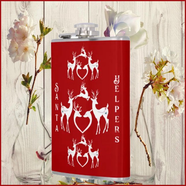 Nordic Christmas Reindeers White Santa Helpers Red Flask (Creator Uploaded)