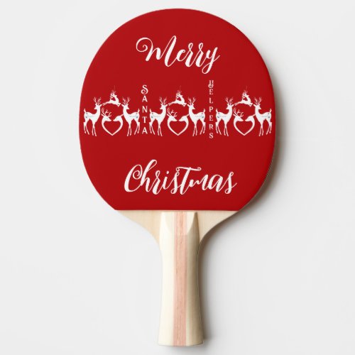 Nordic Christmas Reindeers White Santa Helpers Red Ping Pong Paddle