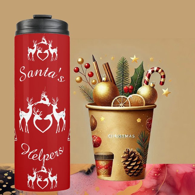 Nordic Christmas Reindeers White Santa Helpers Red Thermal Tumbler (Nordic Christmas Reindeers White Santa Helpers Red Thermal Tumbler)
