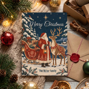 Nordic Christmas Santa Reindeer Family Card