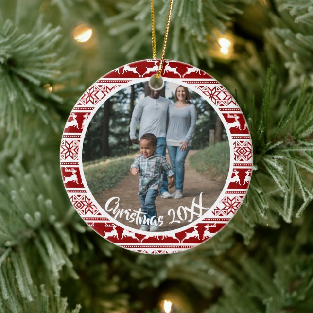 Nordic Christmas Scandinavian Reindeer Family Ceramic Ornament (Tree)