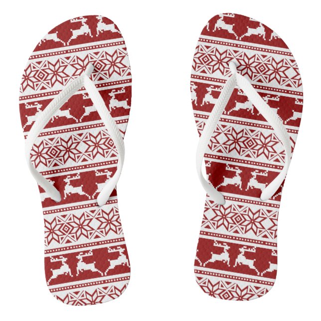 Nordic Christmas Scandinavian Reindeer Flip Flops (Footbed)