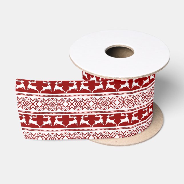 Nordic Christmas Scandinavian Reindeer Satin Ribbon (Spool)