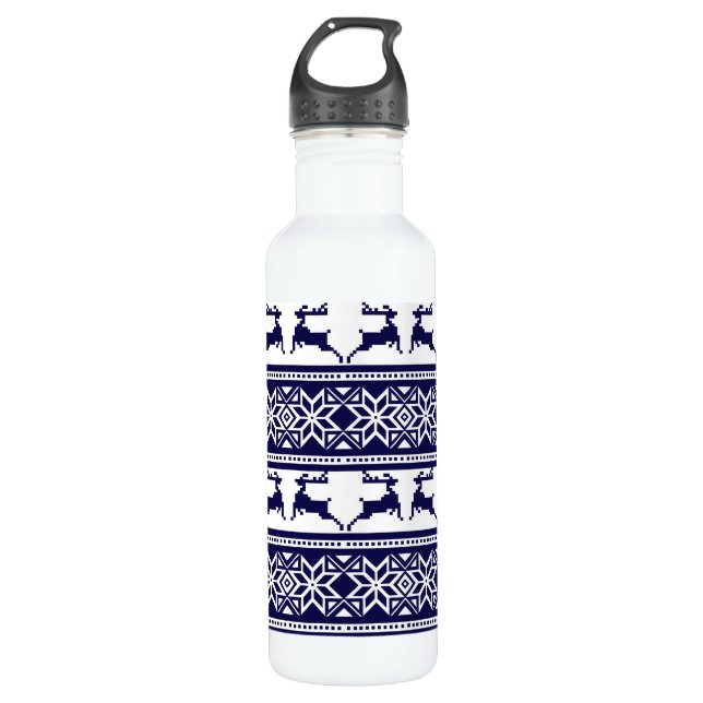 Nordic Christmas Scandinavian Reindeer Stainless Steel Water Bottle (Front)