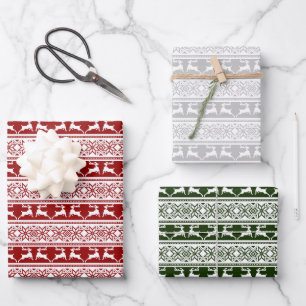 Nordic Christmas Scandinavian Reindeer Wrapping Paper Sheets