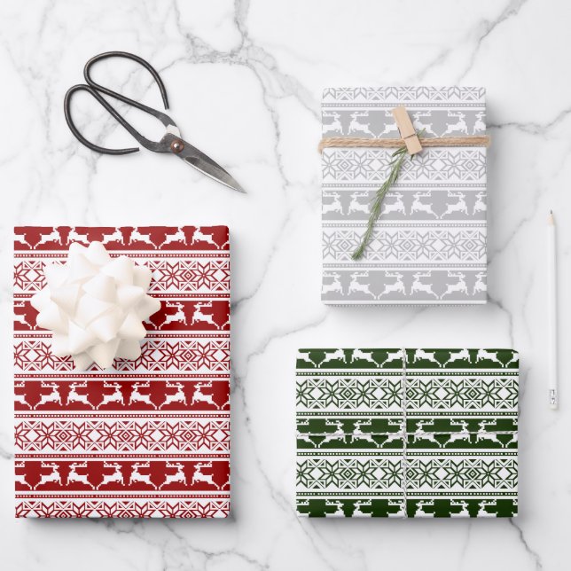 Nordic Christmas Scandinavian Reindeer Wrapping Paper Sheets (Front)