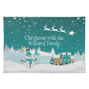 Nordic Christmas Snow Forest Santa Reindeer Sleigh Cloth Placemat