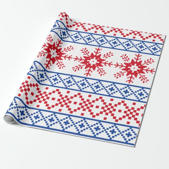 Nordic Christmas Snowflake Borders Wrapping Paper