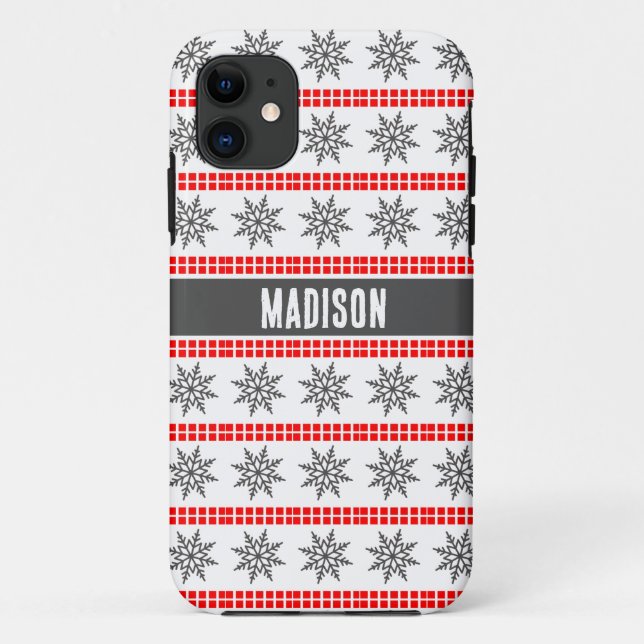Nordic Christmas snowflake pattern gray red white Case-Mate iPhone Case (Back)