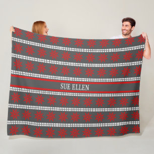 Nordic Christmas snowflake pattern gray red white Fleece Blanket