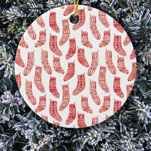 Nordic Christmas Stocking Pattern Ceramic Ornament