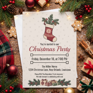 Nordic Christmas Stocking with Pine and Berries  Invitation