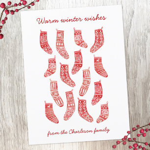 Nordic Christmas Stockings Holiday Postcard