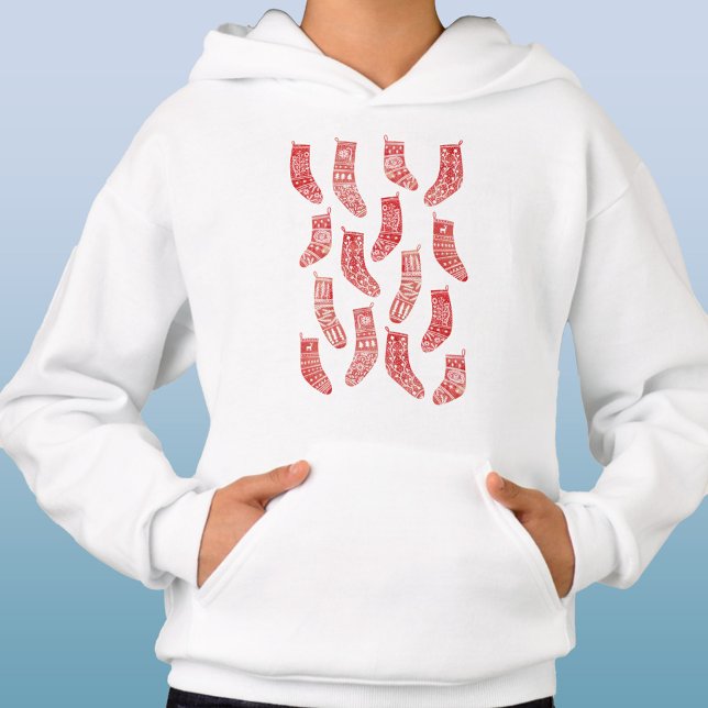 Nordic Christmas Stockings Hoodie (Scandinavian Nordic Stockings red and white Christmas t-shirt)