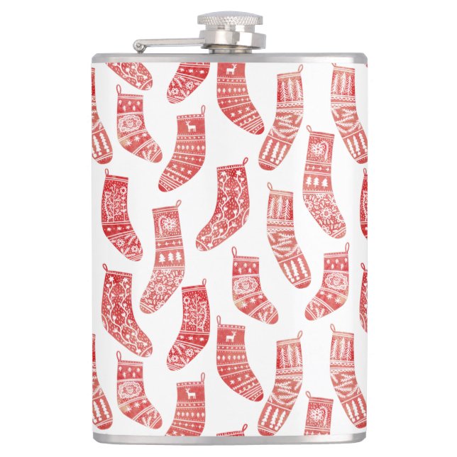 Nordic Christmas Stockings Red and White Pattern Flask (Front)
