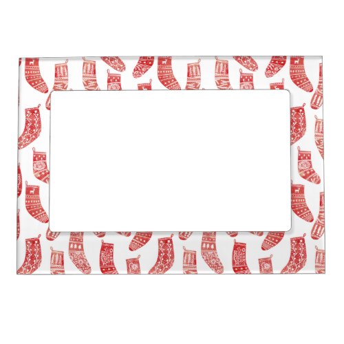 Nordic Christmas Stockings Red and White Pattern Magnetic Frame