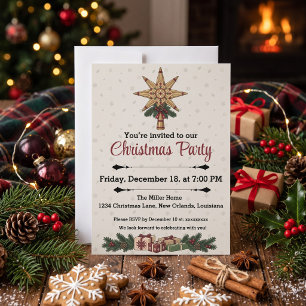Nordic Christmas Straw Star Topper Holiday Patry Invitation