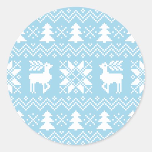 Nordic Christmas Sweater Inspired Blue Pattern Classic Round Sticker