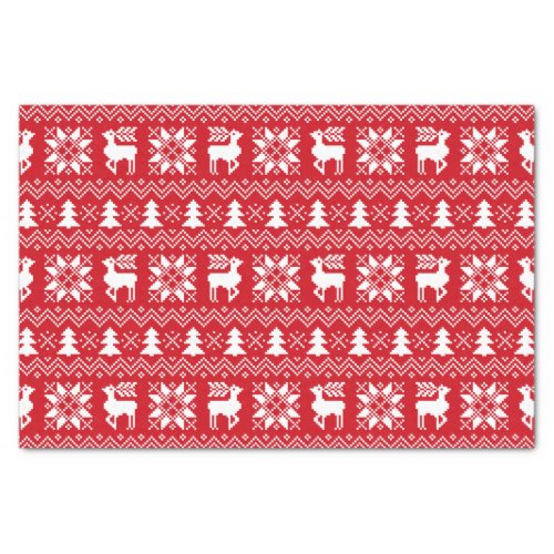 Nordic Christmas Sweater Inspired Red Design Tissue Paper