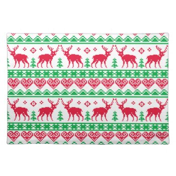 Nordic Christmas Tacky Reindeer Pattern Cloth Placemat by its_sparkle_motion at Zazzle