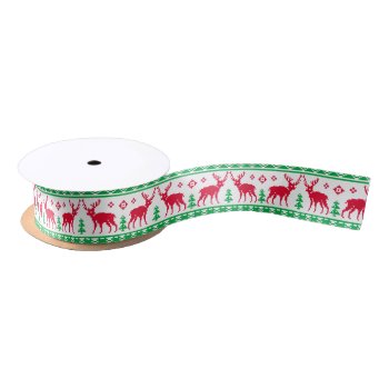 Nordic Christmas Tacky Reindeer Red Green Satin Ribbon by its_sparkle_motion at Zazzle