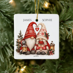 Nordic Christmas Tomte Couple Scandinavian Winter Ceramic Ornament
