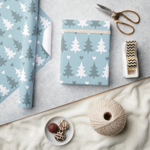 Nordic Christmas Tree Blue Scandinavian Style Wrapping Paper