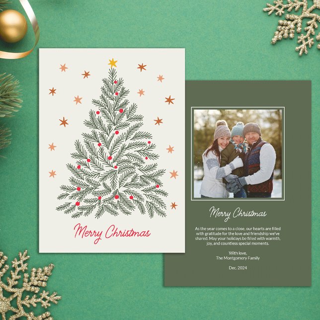 Nordic Christmas Tree Family Photo Holiday Card (Creator Uploaded)