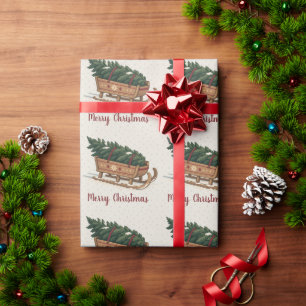 Nordic Christmas Tree on a Wooden Sled Holiday Wrapping Paper